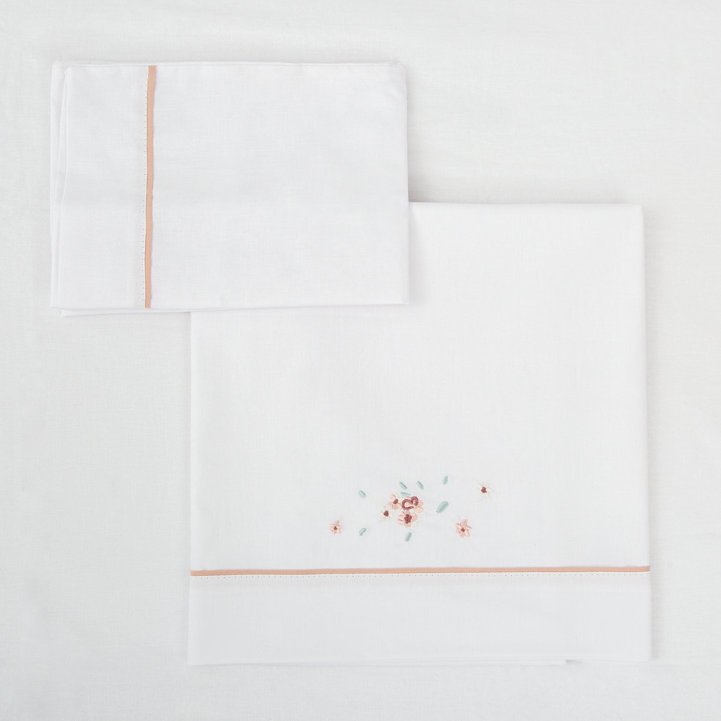 Juego sabanas algodon 100% 3 piezas Monet Blanco Rosa Minicuna (50x80-90)