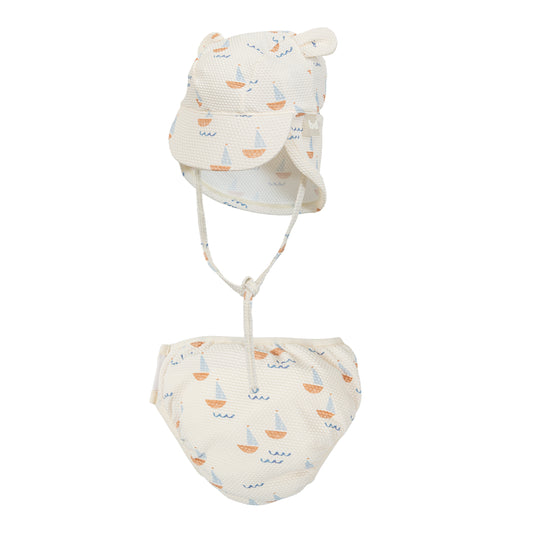 Bañador+gorra con protección solar Calypso Blanco Azul 3-12m