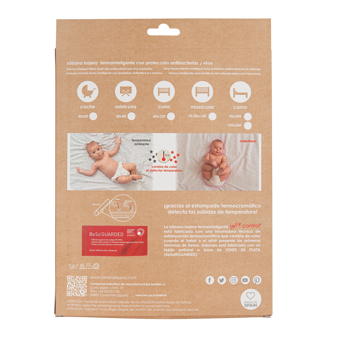 Bajera cuna algodon 100% Safe Control Blanco Gris Coche (40x80)