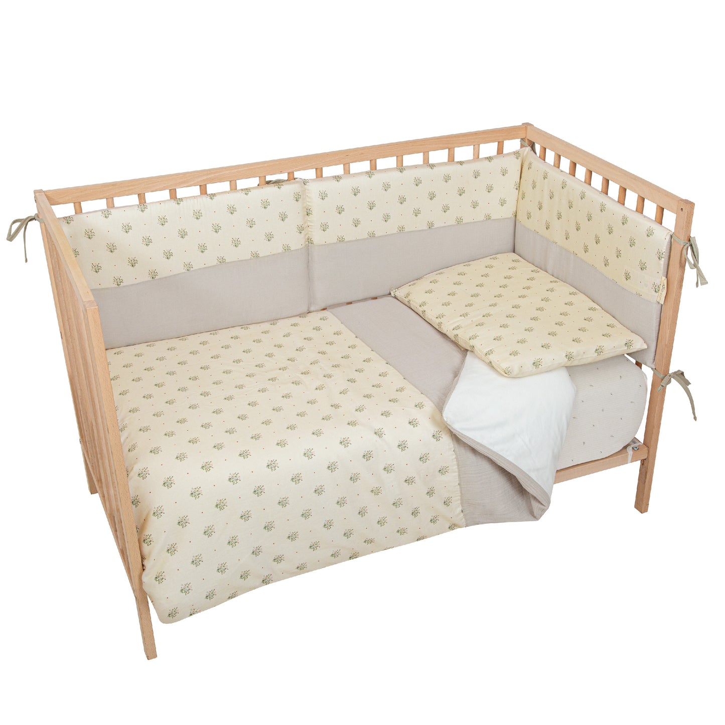 Protector de Cuna Cornelia Blanco Verde Cuna 60-70 (30x190x3)