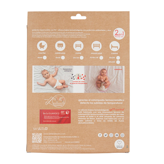 Sabana bajera cuna ajustable impermeable 2 en 1 - Termocontrol Safe Control Blanco Gris 50x80