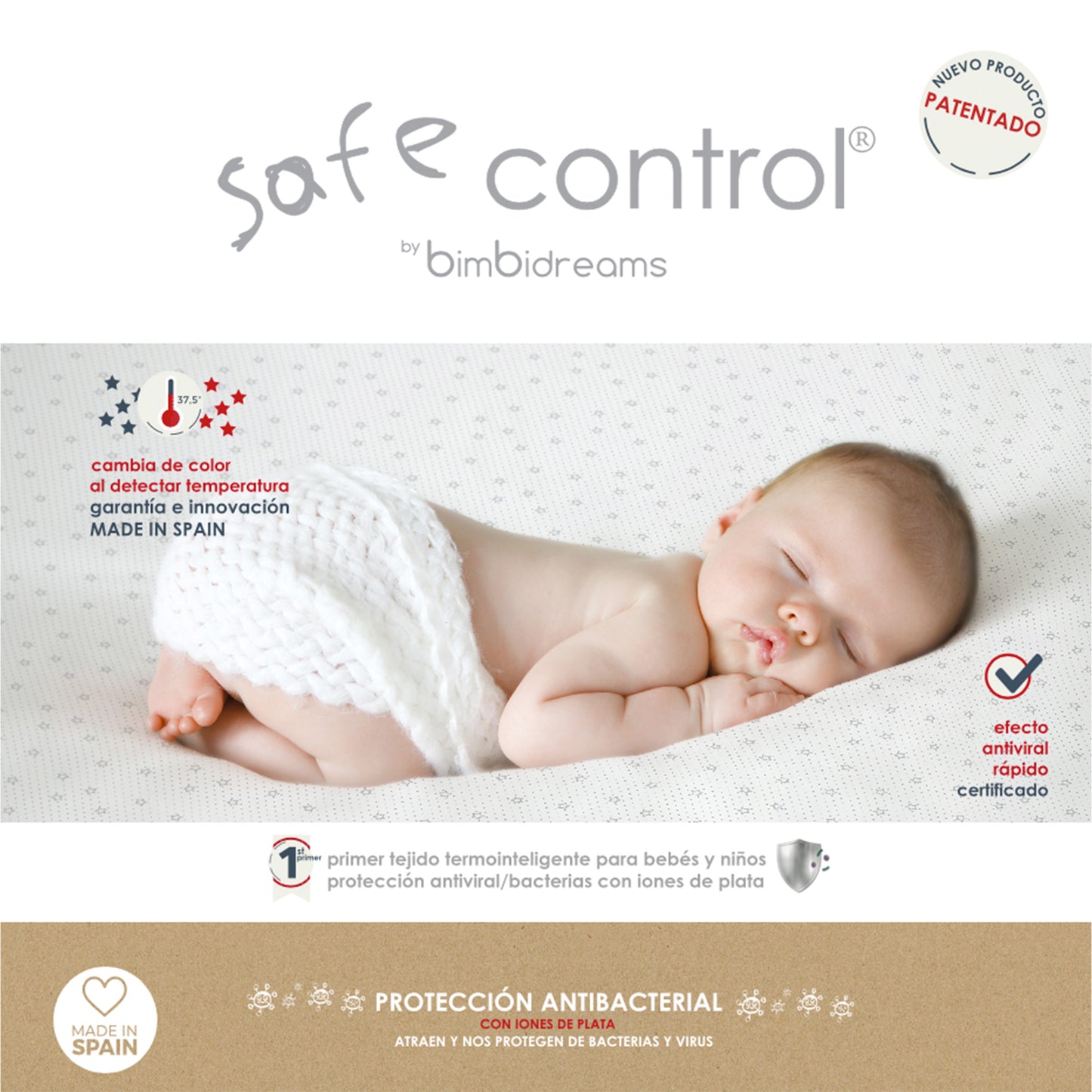 Sabana bajera cuna ajustable impermeable 2 en 1 - Termocontrol Safe Control Blanco Gris Maxicuna (70x140)*