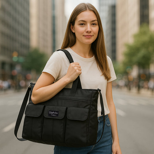 Bolso con cambiador XL Paseo Microfibra Negro 43x34x11 - 52x32