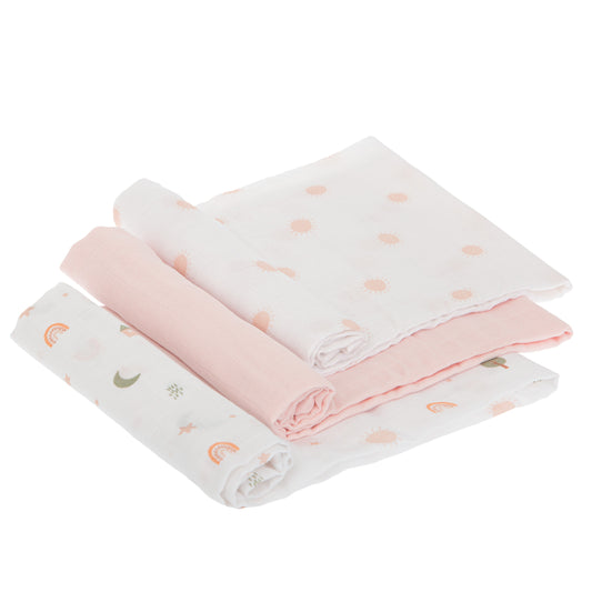 Muselina 100% Algodón - Set 3 Astros Rosa 80x80 2