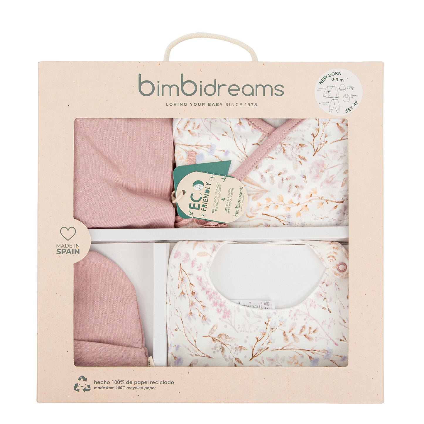 Set Nacimiento - 4p (jubon, Polaina, Gorrito y Babero 19x19) Niza Blanco Lila 0-1 Mes