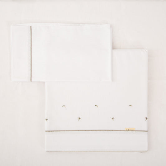 Juego sabanas algodon 100% 3 piezas Cornelia Blanco Verde Minicuna (50x80-90)