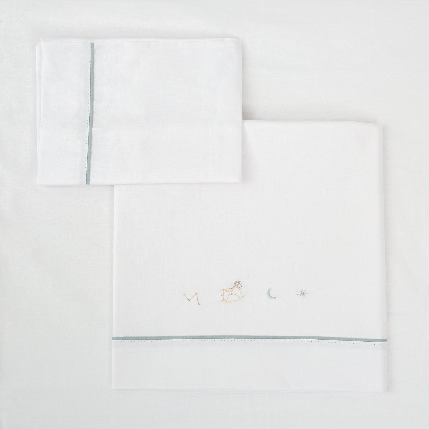 Juego sabanas algodon 100% 3 piezas Blue Sky Blanco Verde Minicuna (50x80-90)