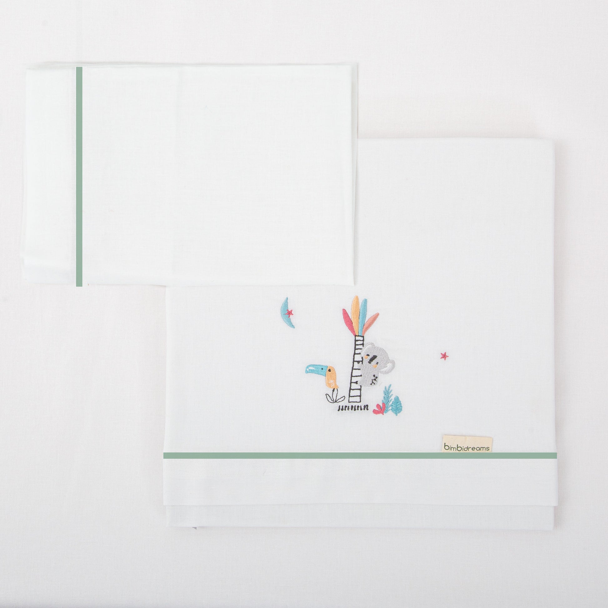 Juego sabanas algodon 100% 3 piezas Tucan Verde Minicuna (50x80-90)