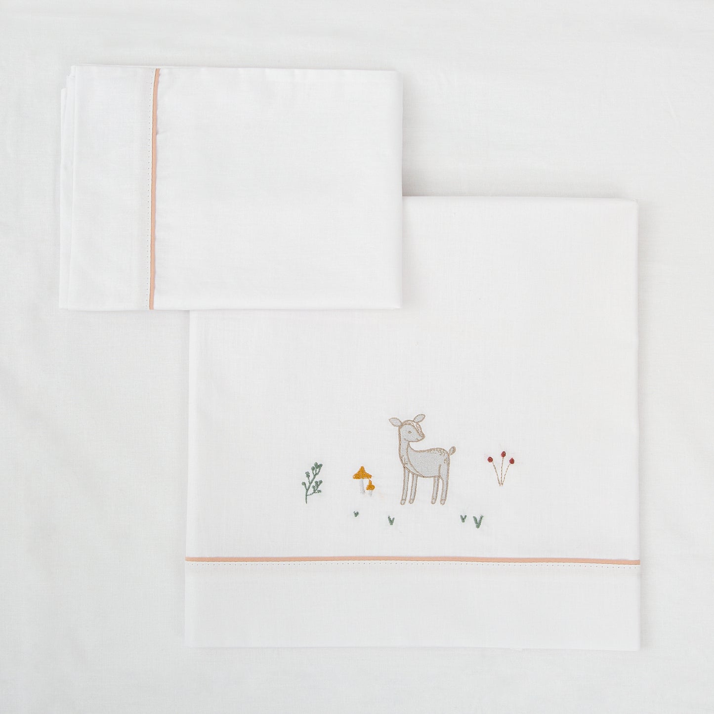 Juego sabanas algodon 100% 3 piezas Deer Blanco Rosa Minicuna (50x80-90)