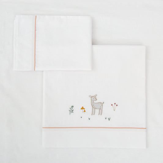 Juego sabanas algodon 100% 3 piezas Deer Blanco Rosa Minicuna (50x80-90)