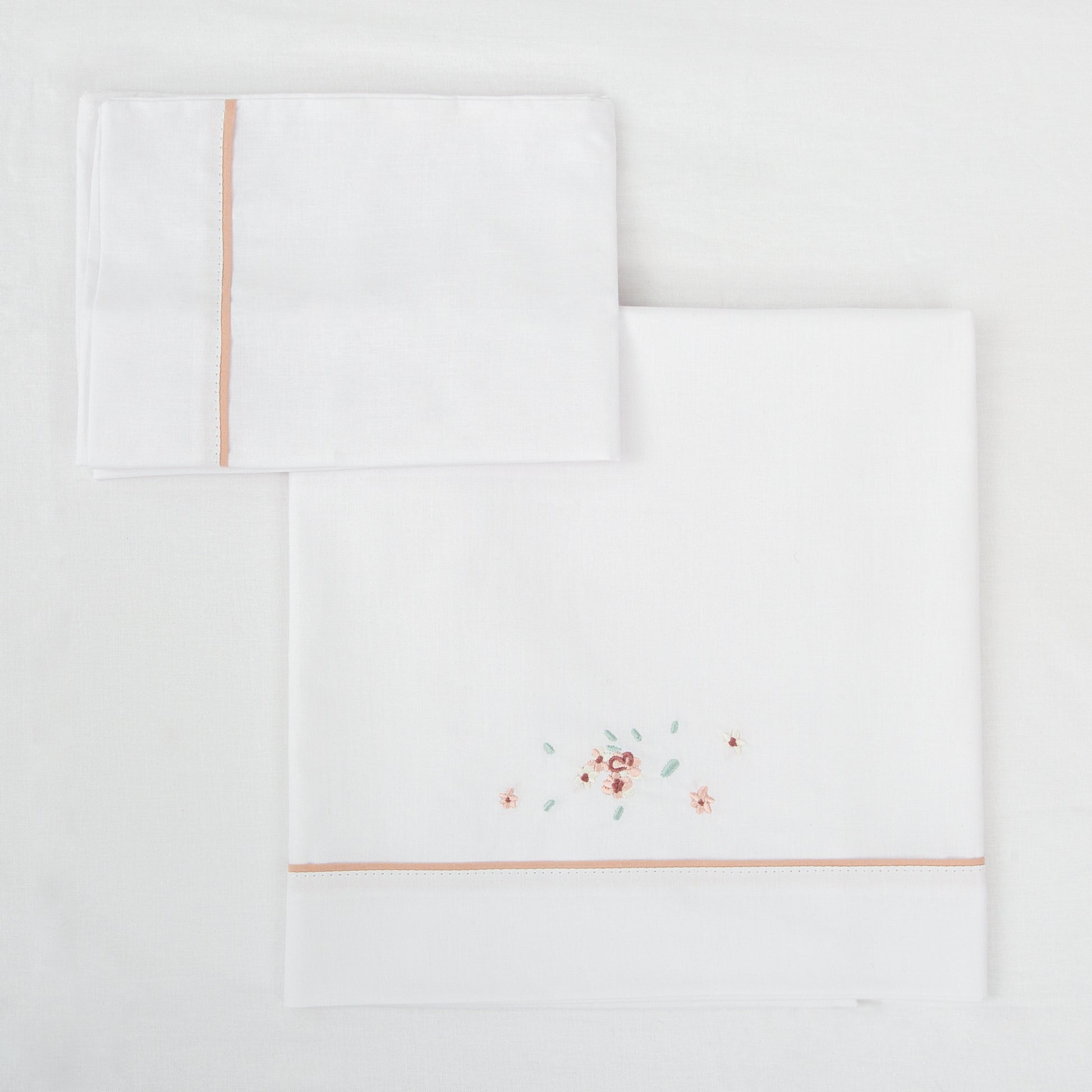 Juego sabanas algodon 100% 3 piezas Monet Blanco Rosa Minicuna (50x80-90)