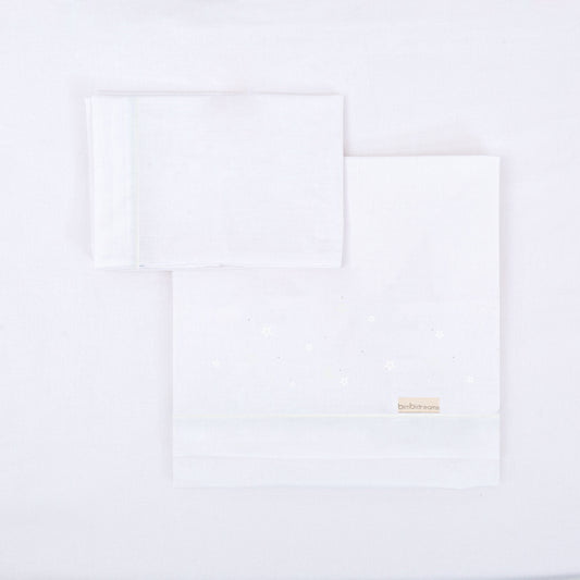 Juego sabanas algodon 100% 3 piezas Night Blanco Minicuna (50x80-90)