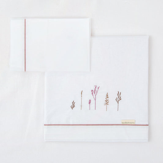 Juego sabanas algodon 100% 3 piezas Niza Blanco Lila Cuna (60x120)