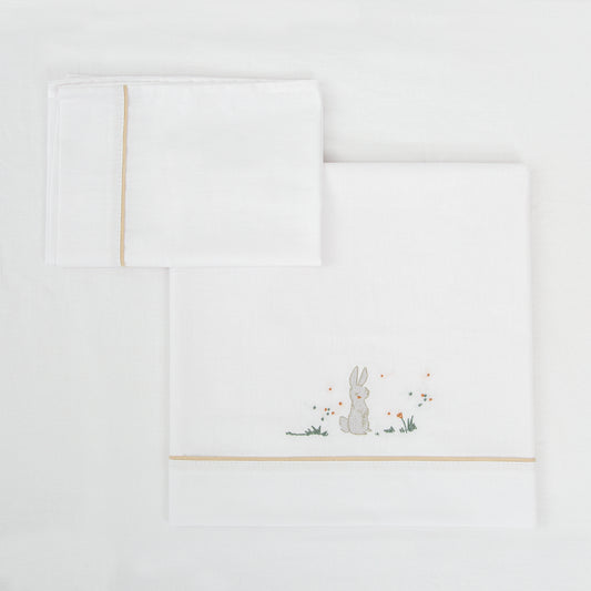 Juego sabanas algodon 100% 3 piezas Campo Blanco Lino Cuna (60x120)