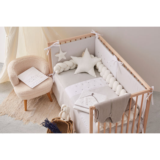 Juego sabanas algodon 100% 3 piezas Night Blanco Gris Cuna (60x120)
