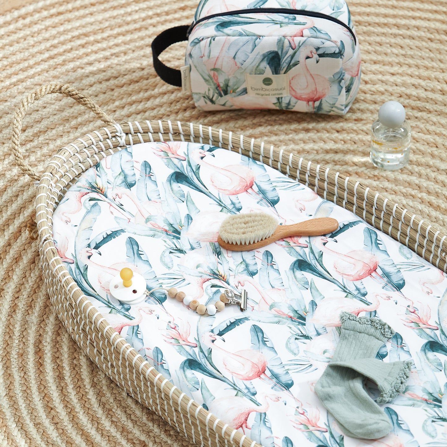 Bajera cuna algodon 100% Flamingo Blanco Coche (40x80) 2