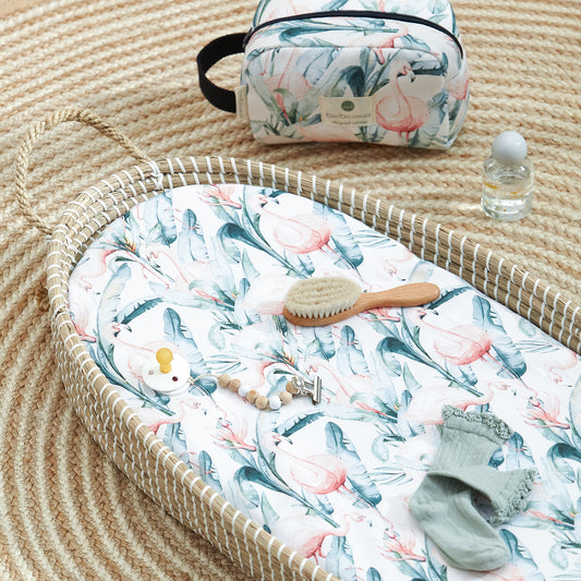 Bajera cuna algodon 100% Flamingo Blanco Coche (40x80) 2