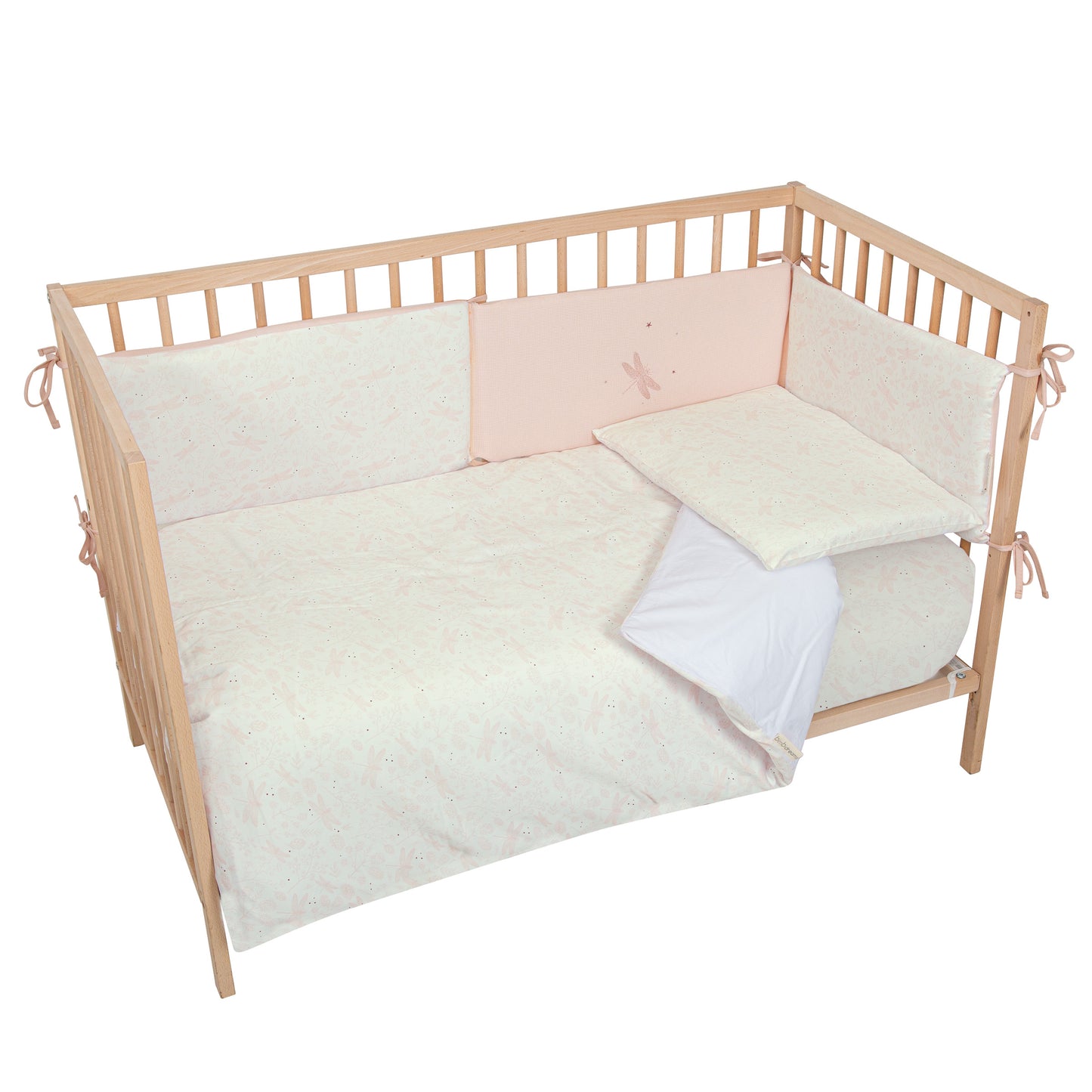 Protector de Cuna Dafne Blanco Rosa Cuna 60-70 (30x190x3)