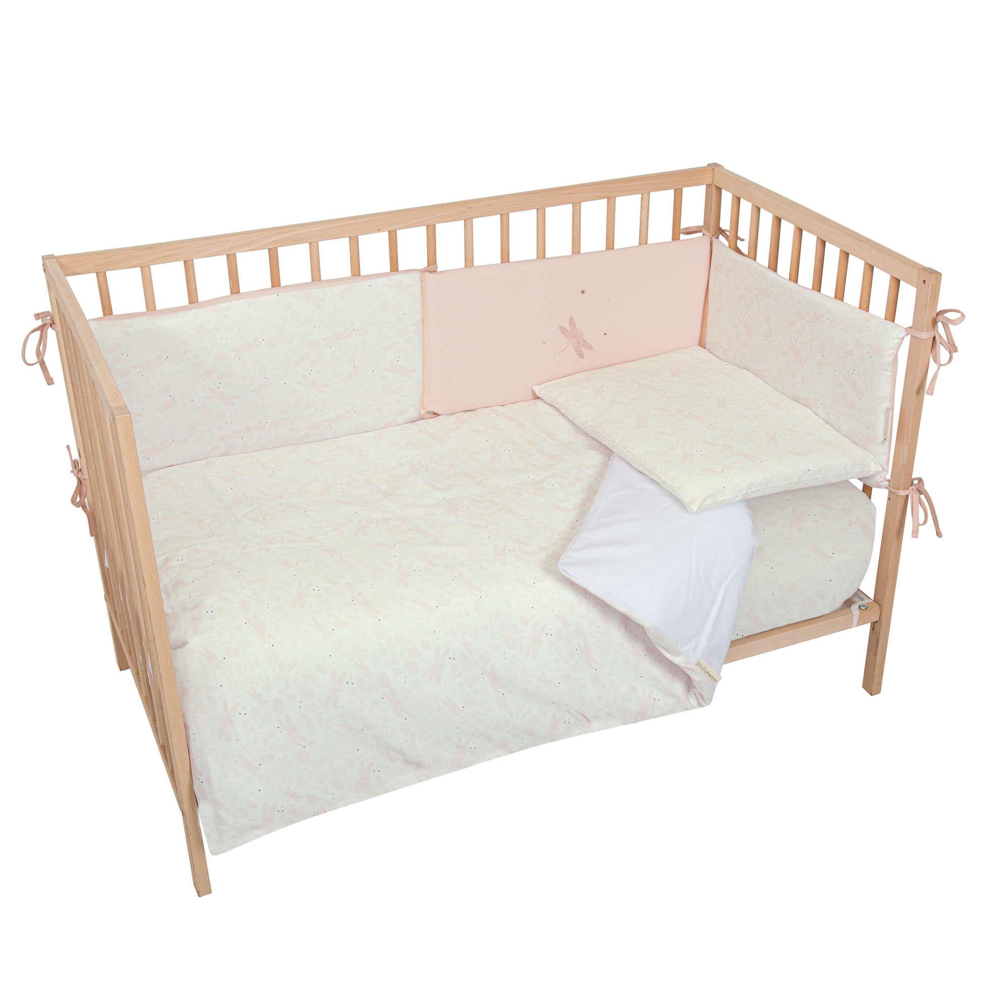 Protector de Cuna Dafne Blanco Rosa Cuna 60-70 (30x190x3)