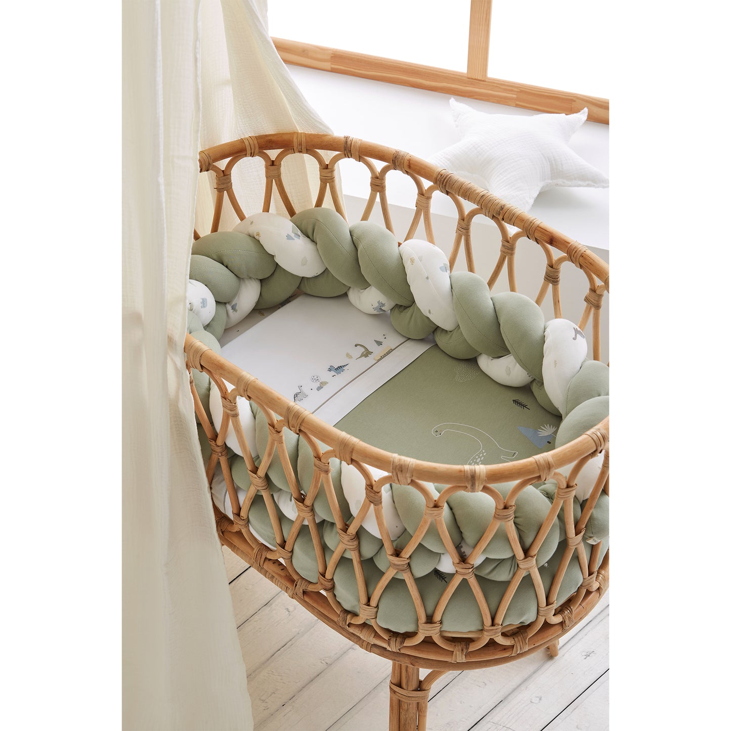Protector de cuna trenza Trex Blanco Verde 230 cm