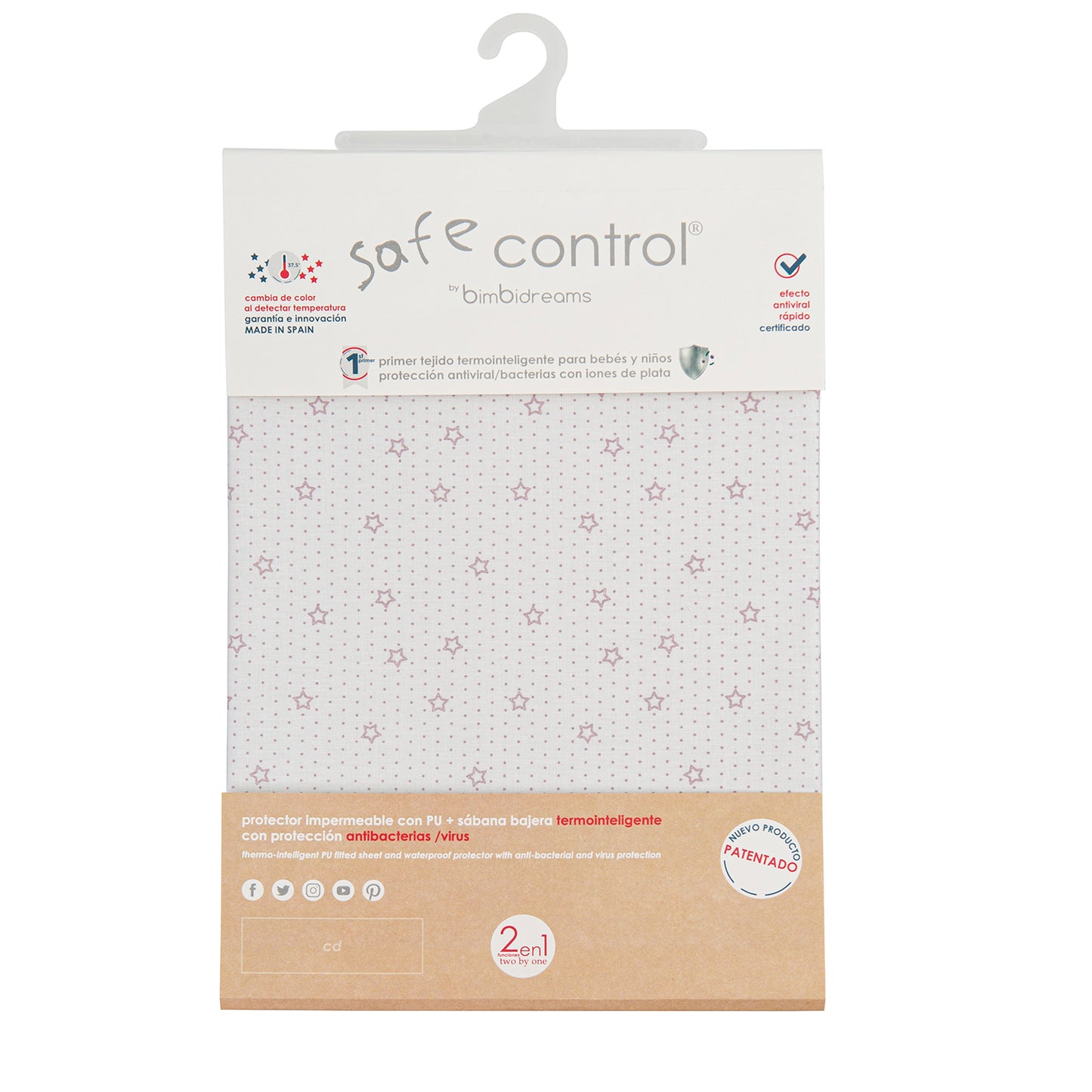 Sabana bajera cuna ajustable impermeable 2 en 1 - Termocontrol Safe Control Blanco Gris Cama (90x200)