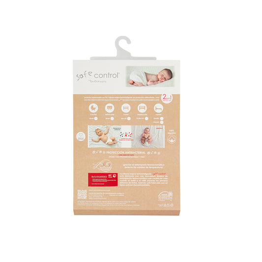 Sabana bajera cuna ajustable impermeable 2 en 1 - Termocontrol Safe Control Blanco Gris Cama (90x200)