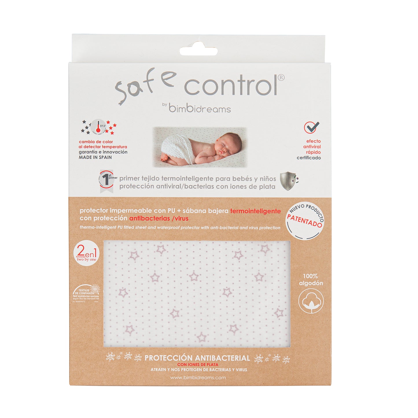 Sabana bajera cuna ajustable impermeable 2 en 1 - Termocontrol Safe Control Blanco Gris Coche (40x80)