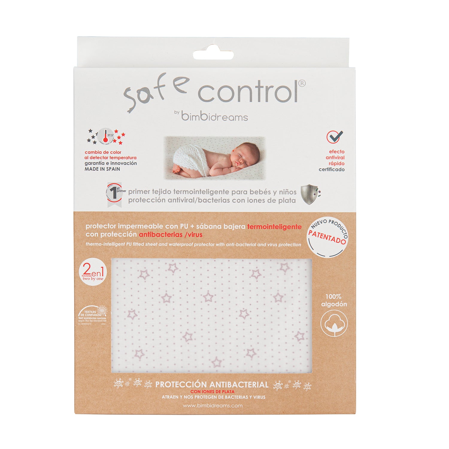Sabana bajera cuna ajustable impermeable 2 en 1 - Termocontrol Safe Control Blanco Gris Coche (40x80)