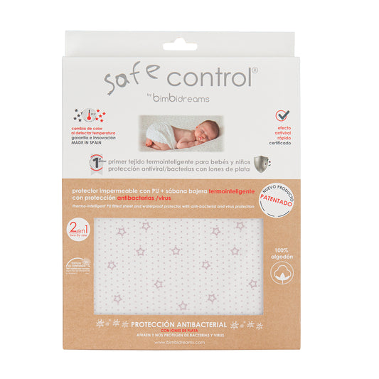 Sabana bajera cuna ajustable impermeable 2 en 1 - Termocontrol Safe Control Blanco Gris Cama (105x200)