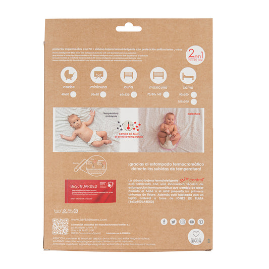 Sabana bajera cuna ajustable impermeable 2 en 1 - Termocontrol Safe Control Blanco Gris Cama (105x200)