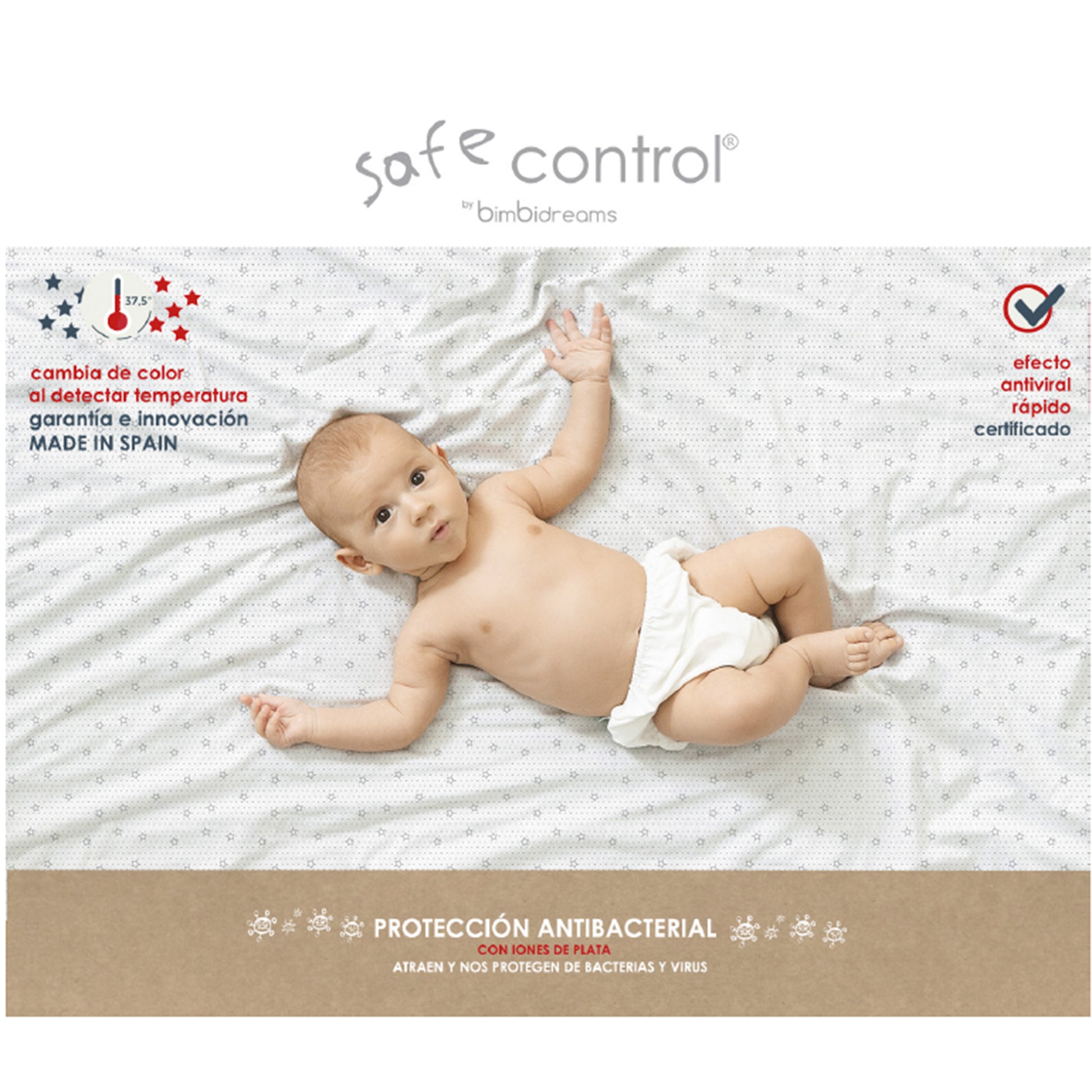 Sabana bajera cuna ajustable impermeable 2 en 1 - Termocontrol Safe Control Blanco Gris Maxicuna (70x140)*
