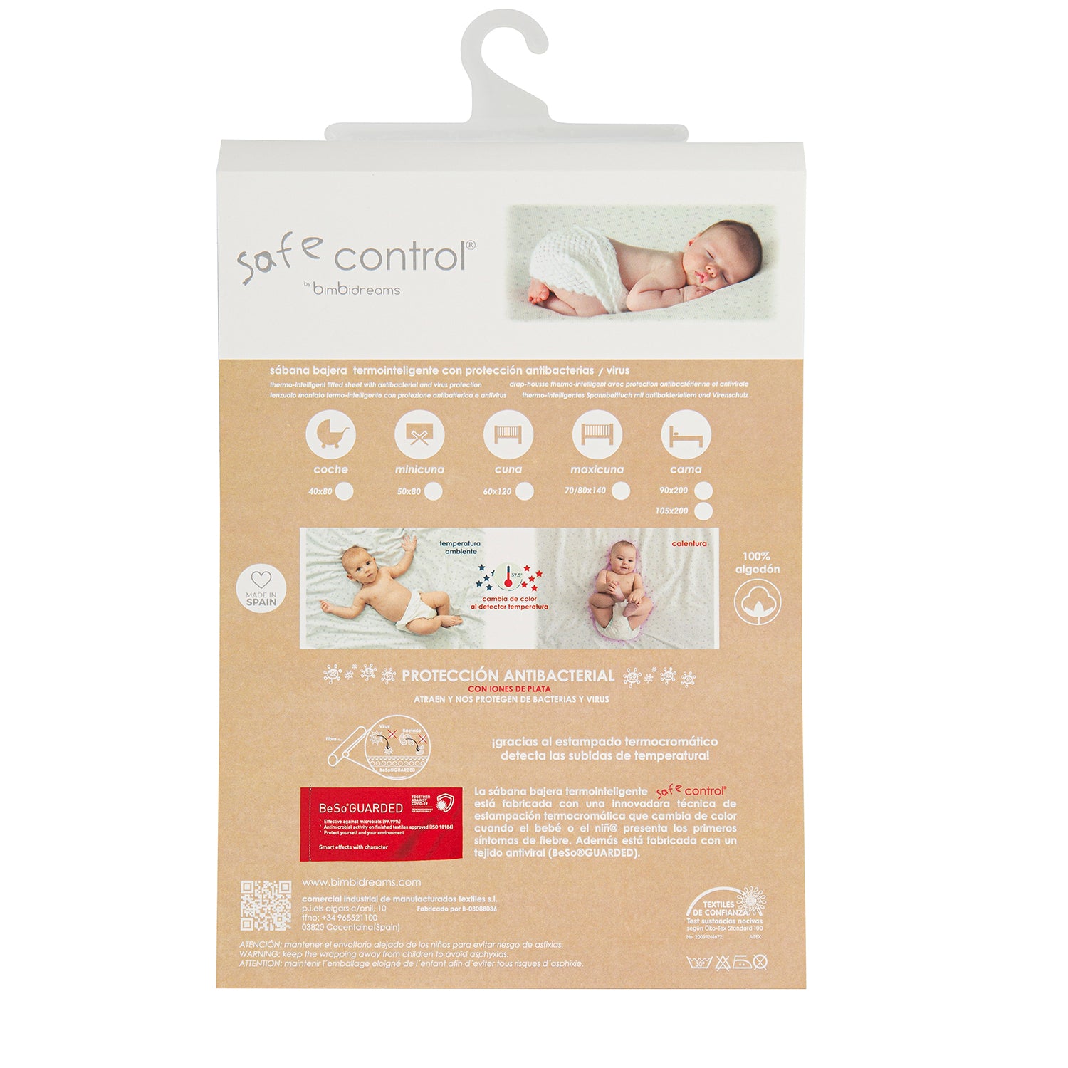 Bajera cuna algodon 100% Safe Control Blanco Gris Cama (90x200)