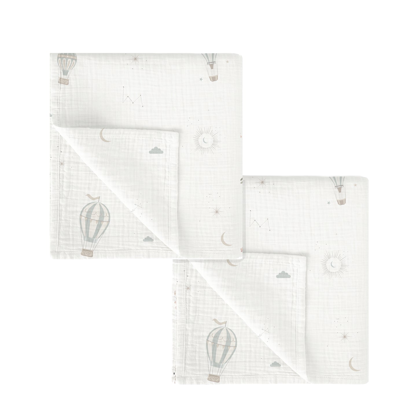 Gasas 100% algodon pack 2 Blue Sky Blanco Verde 60x60