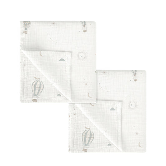 Gasas 100% algodon pack 2 Blue Sky Blanco Verde 60x60