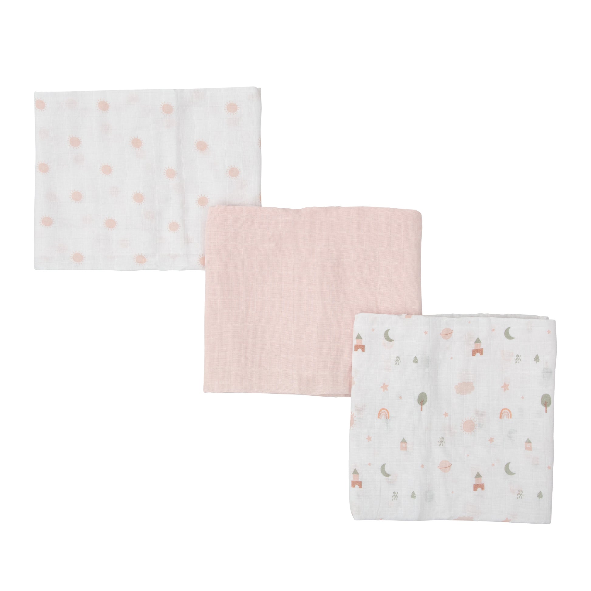 Muselina 100% Algodón - Set 3 Astros Rosa 80x80