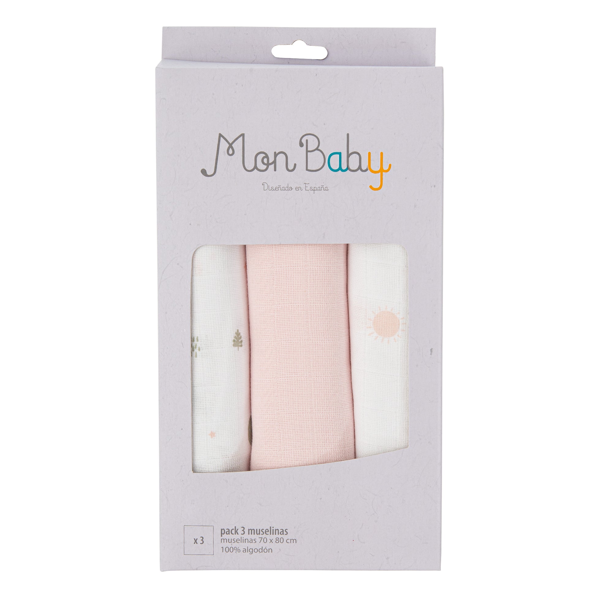 Muselina 100% Algodón - Set 3 Astros Rosa 80x80 3