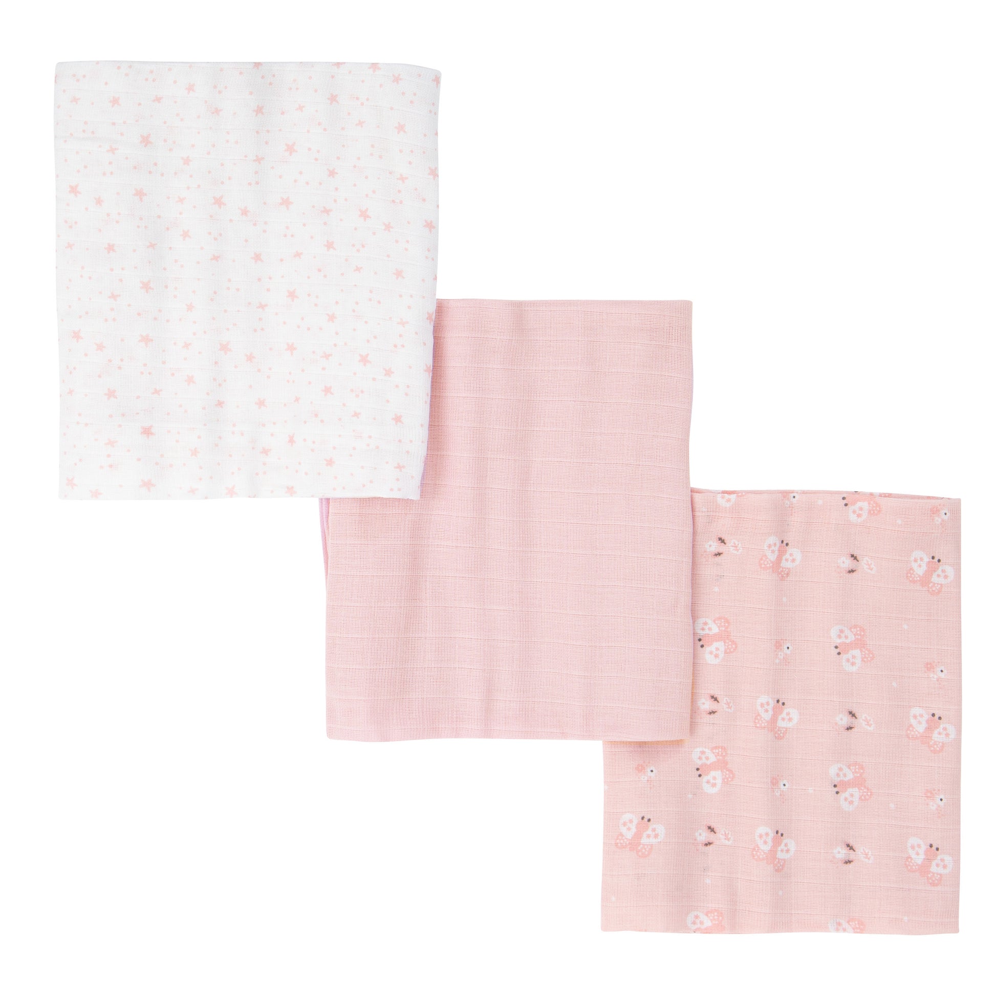 Muselina 100% Algodón - Set 3 Stars Rosa 80x80