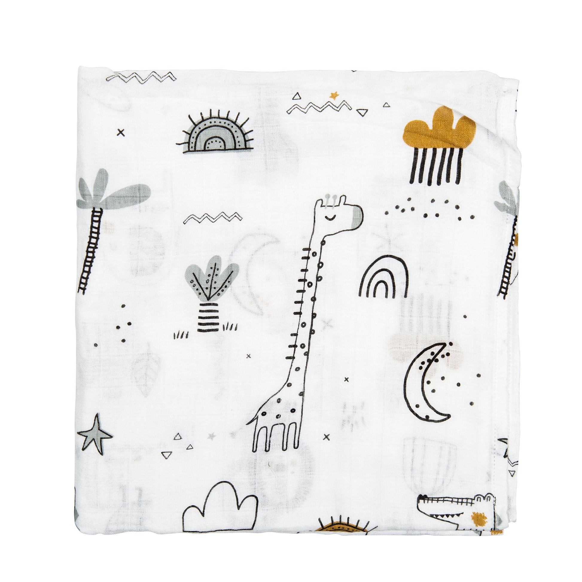 Muselina bambú Jungla Blanco 120x120