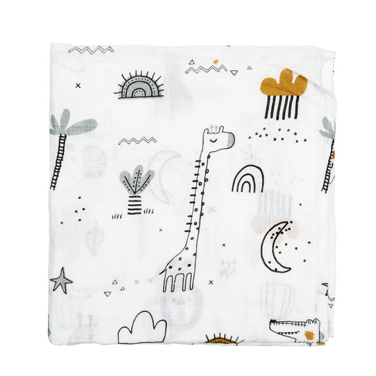 Muselina bambú Jungla Blanco 120x120