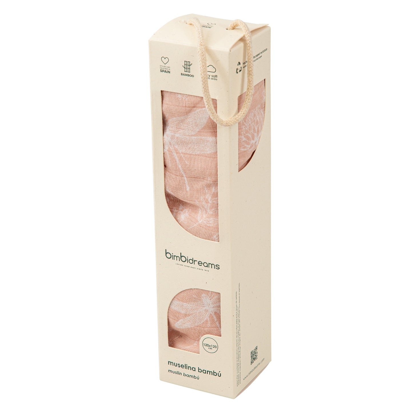 Muselina bambú Dafne Blanco Rosa 120x120