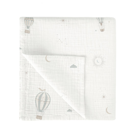 Muselina bambú Blue Sky Blanco Verde 120x120