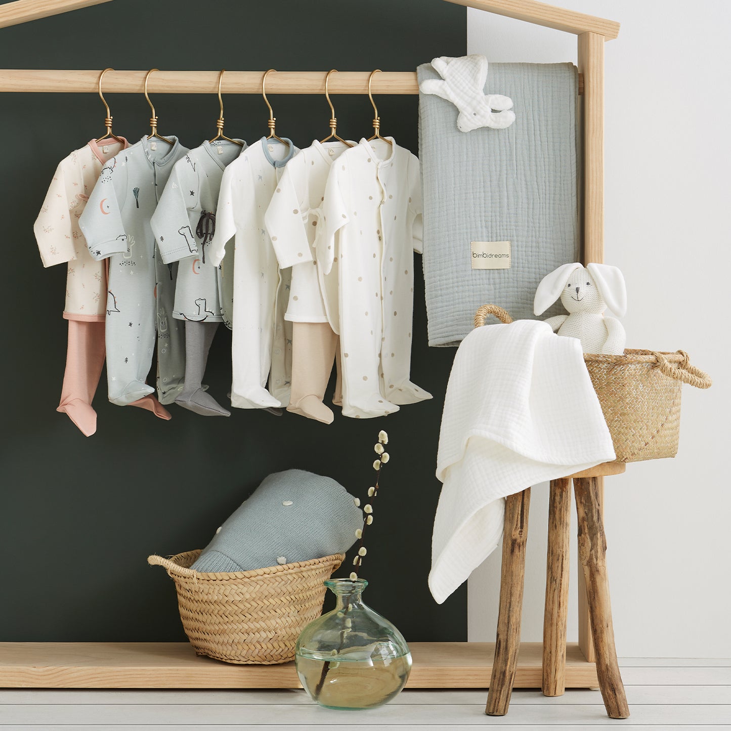 Manta doble cara tricot dots con Coralina HB Basics Menta 80x100