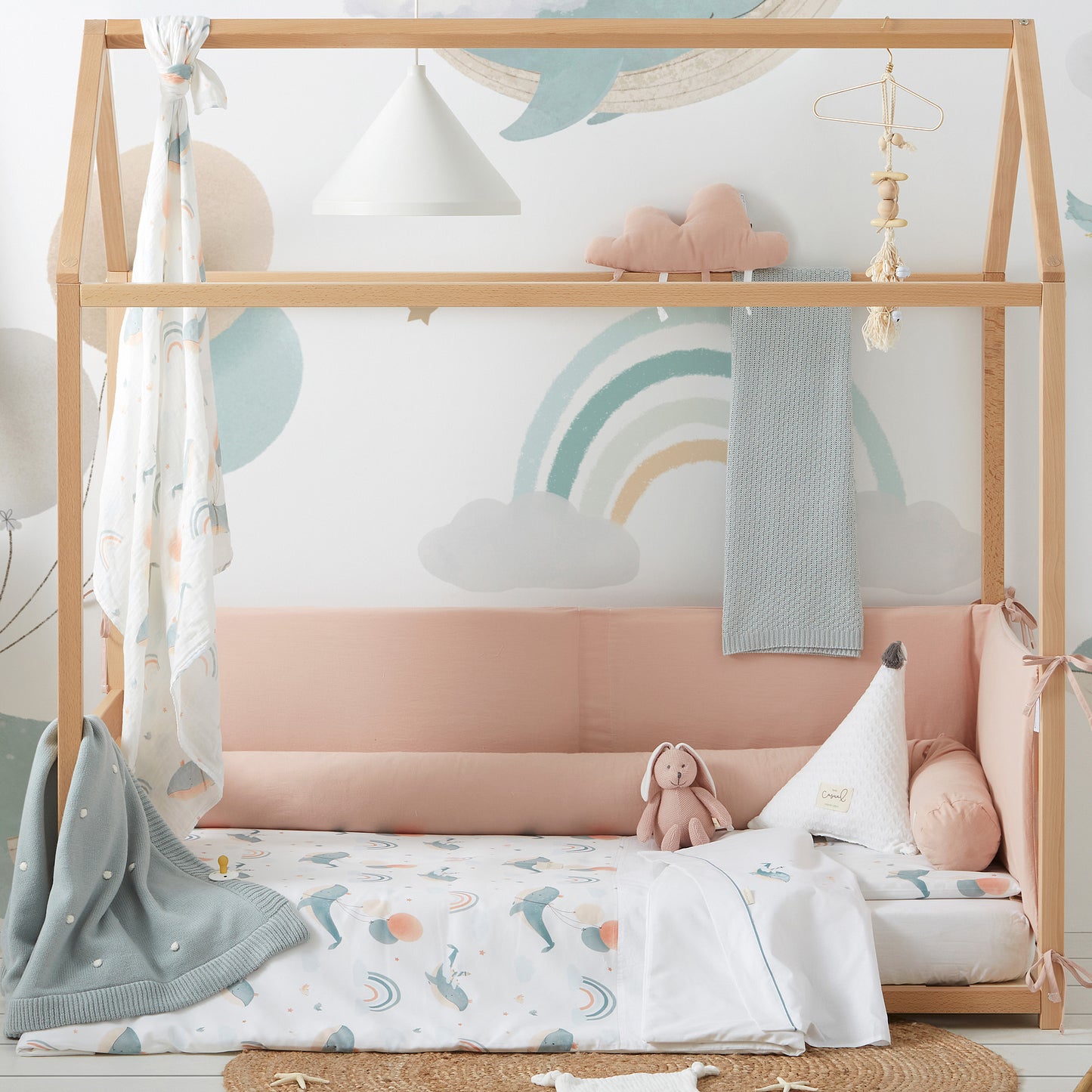 Manta doble cara tricot dots con Coralina HB Basics Menta 80x100