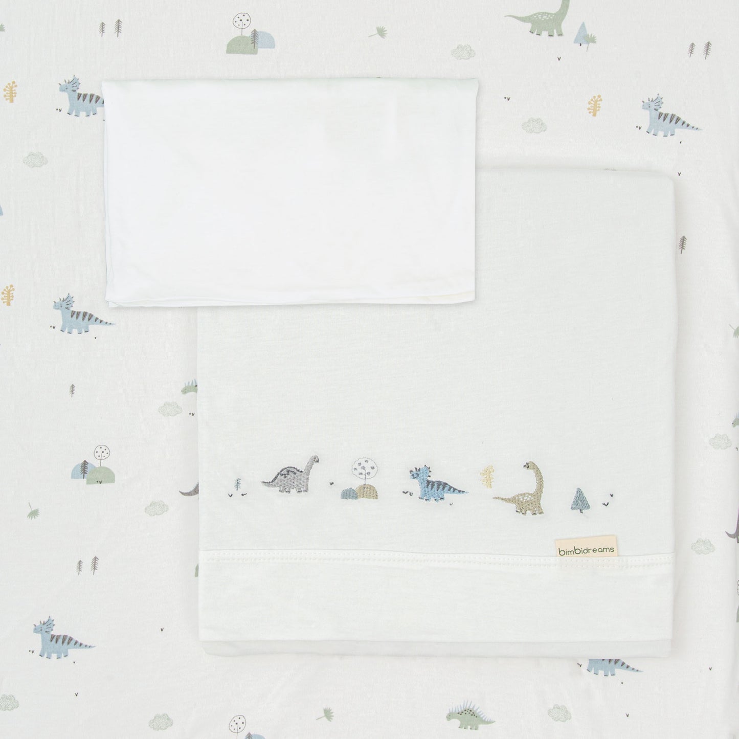 Juego sabanas punto jersey 3 piezas Trex Blanco Verde Minicuna (50x80-90)