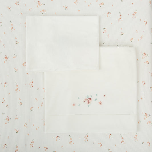 Juego sabanas punto jersey 3 piezas Monet Blanco Rosa Maxicuna (70x140)