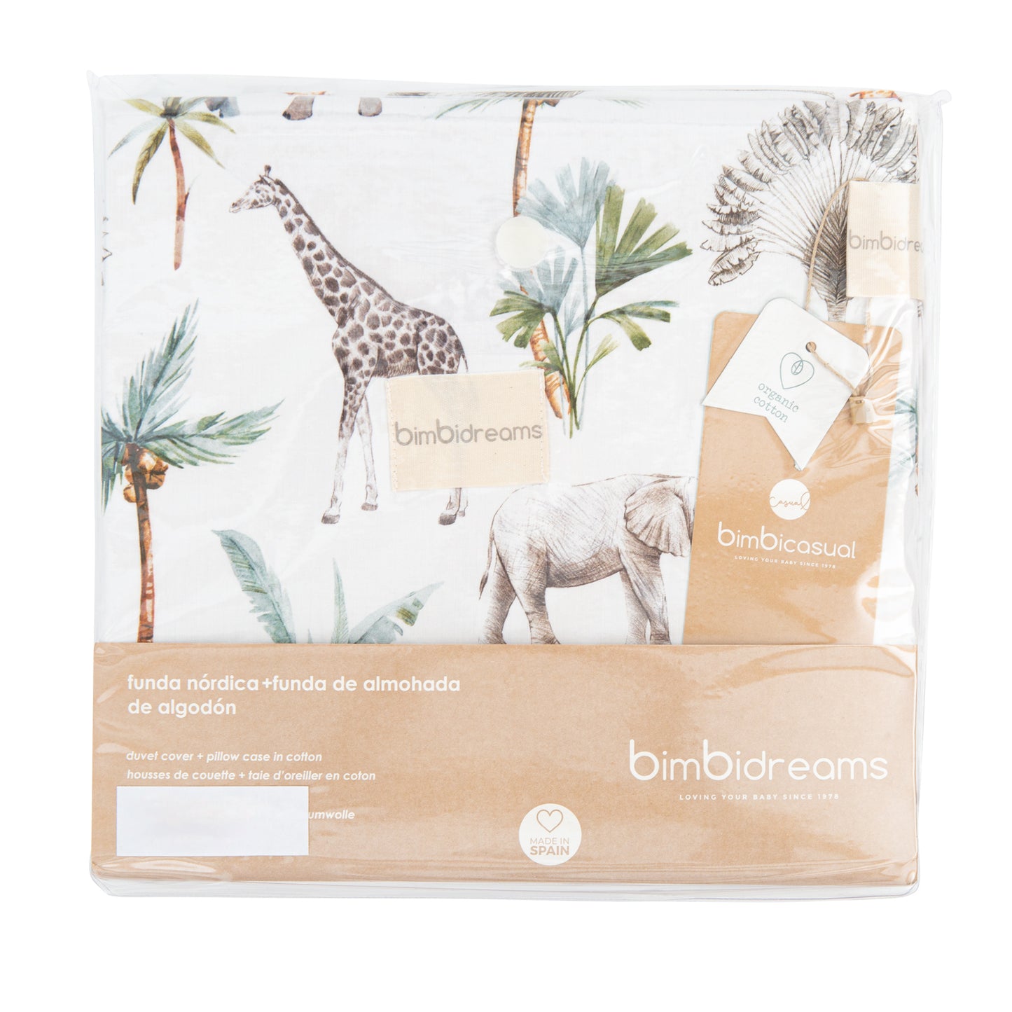 Funda nórdica cuna + Relleno + Protector + Funda almohada África Blanco 110X155 5