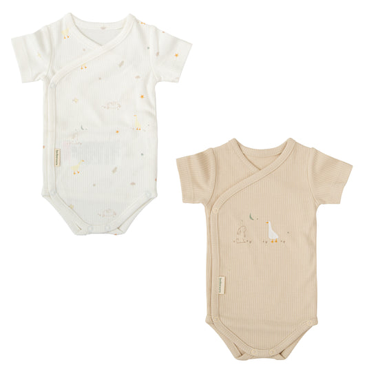 Body bebé manga corta pack 2 Happy Forest Blanco Lino 0-1 Mes