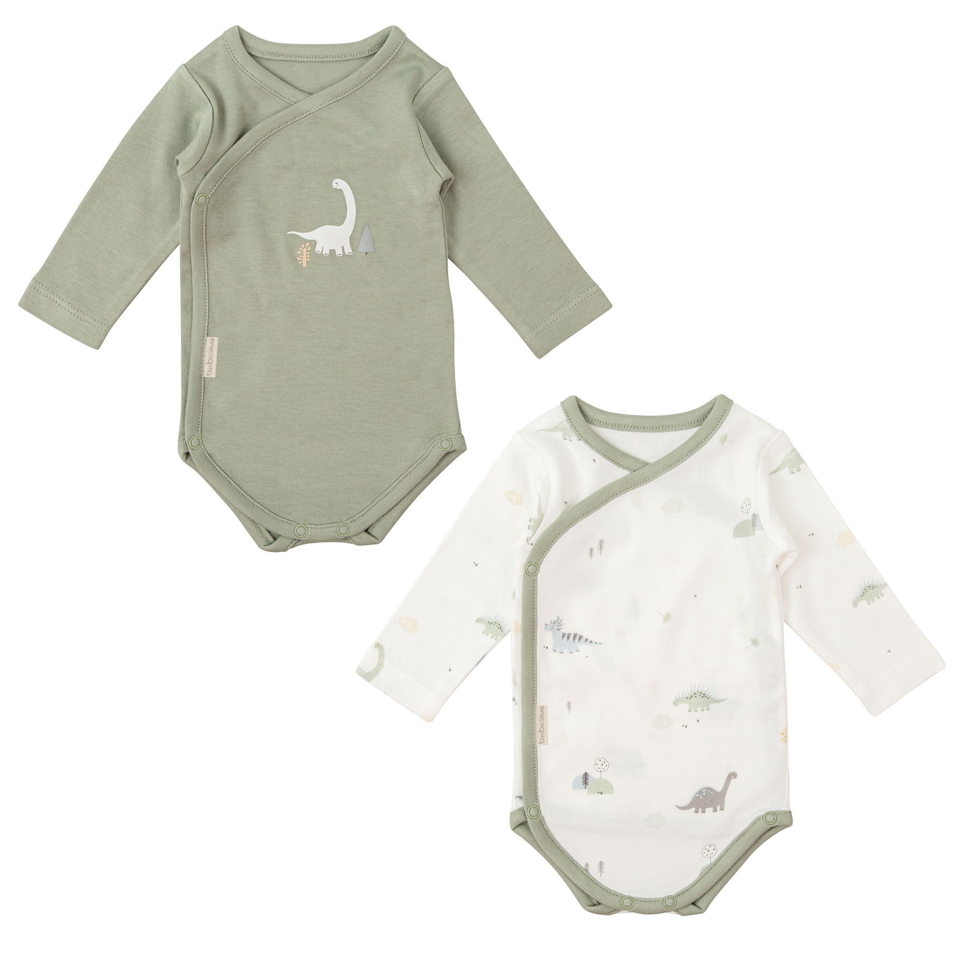 Body bebé manga larga pack 2 Trex Blanco Verde 0-1 Mes