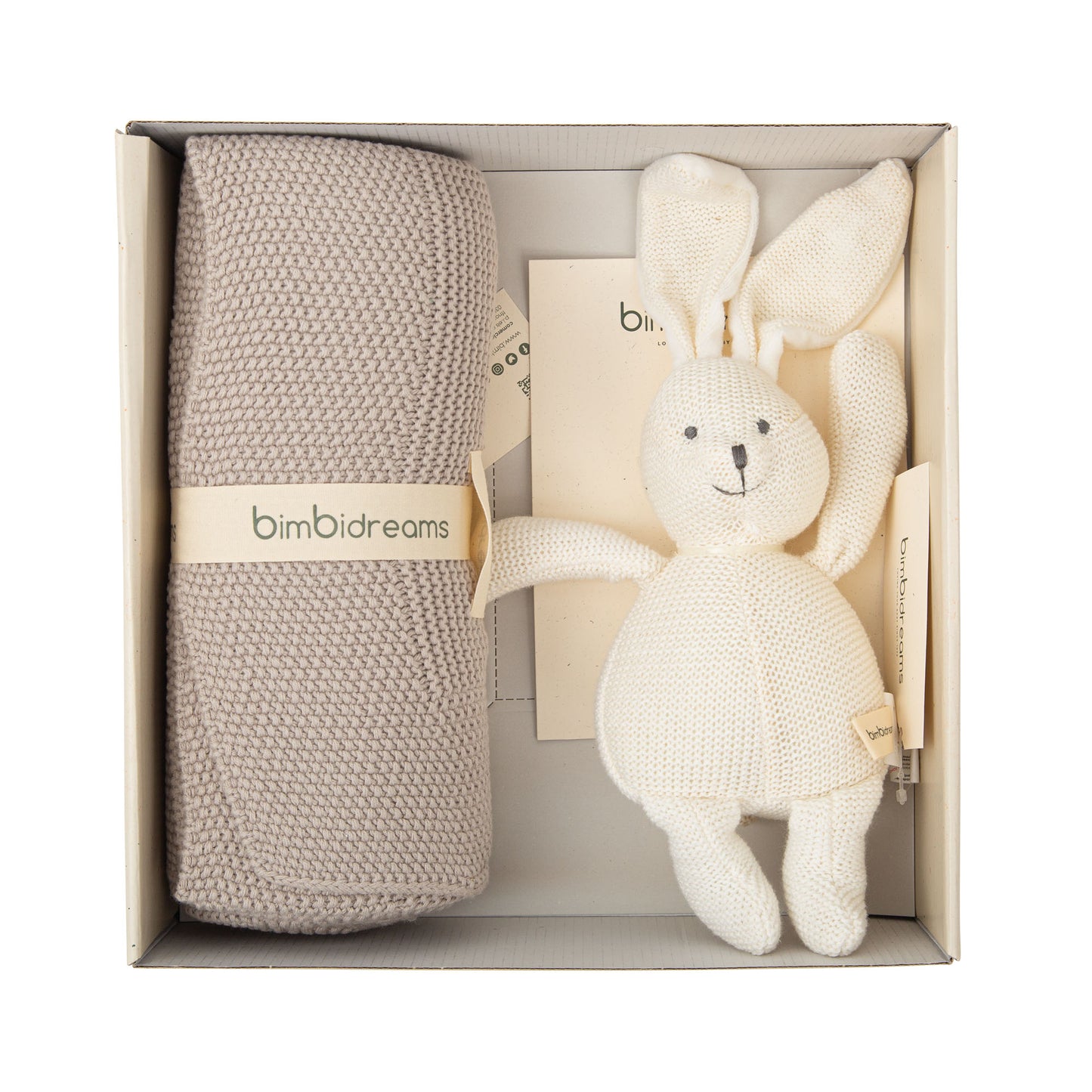 Caja de Regalo nº 2 - Manta y peluche conejo tricot Basics Gris Beig 000
