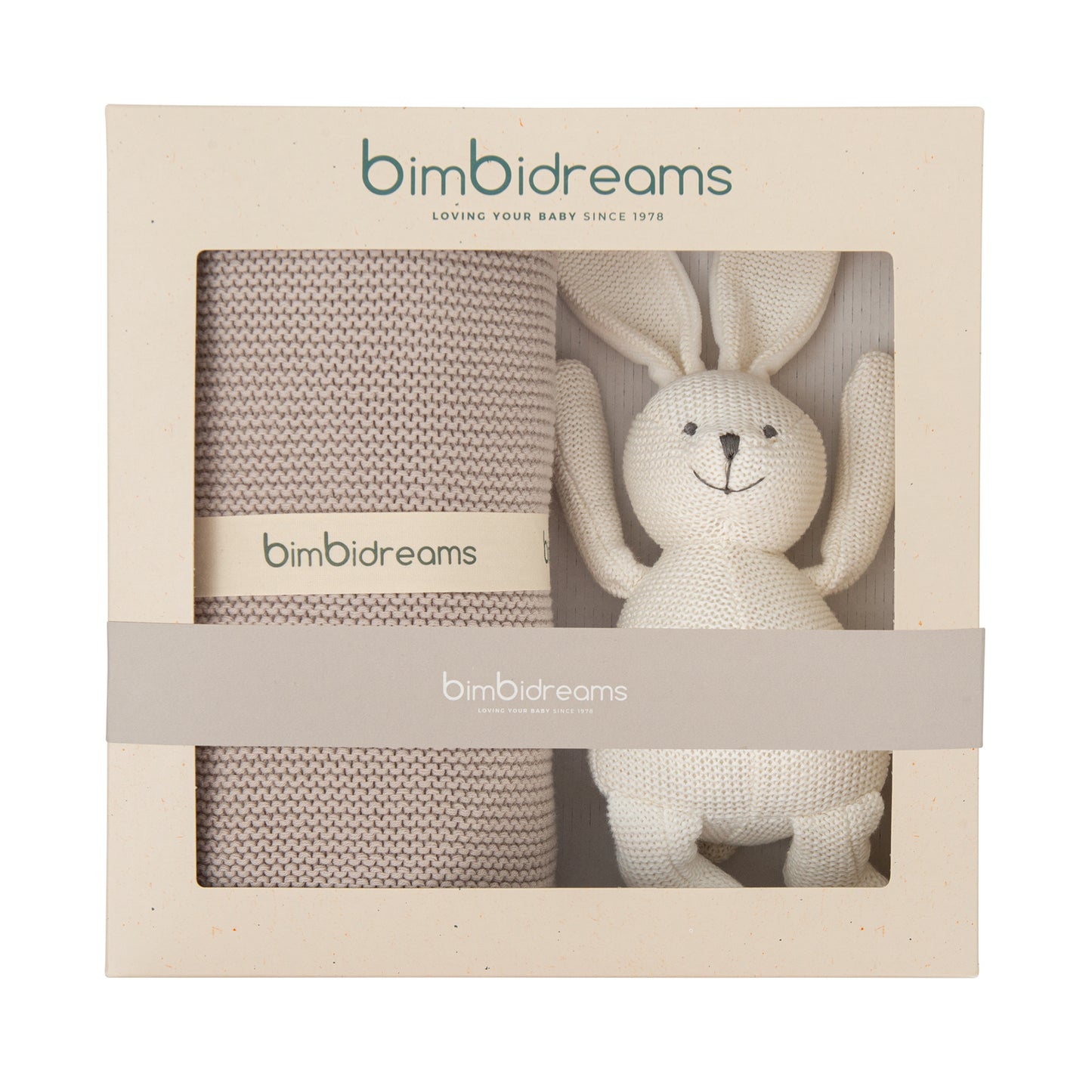 Caja de Regalo nº 2 - Manta y peluche conejo tricot Basics Gris Beig 000